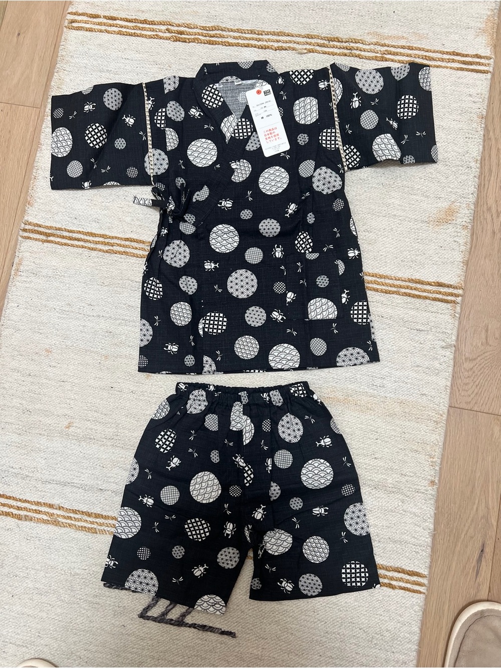 Kids Black Jinbei Japanese Kimono-Style clothes Size 120cm